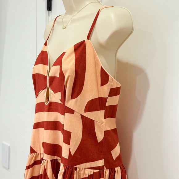 Mon Renn Surreal Midi Dress Tropico Print Red Medium Drop Waist Cotton Vacation - Picture 5 of 16